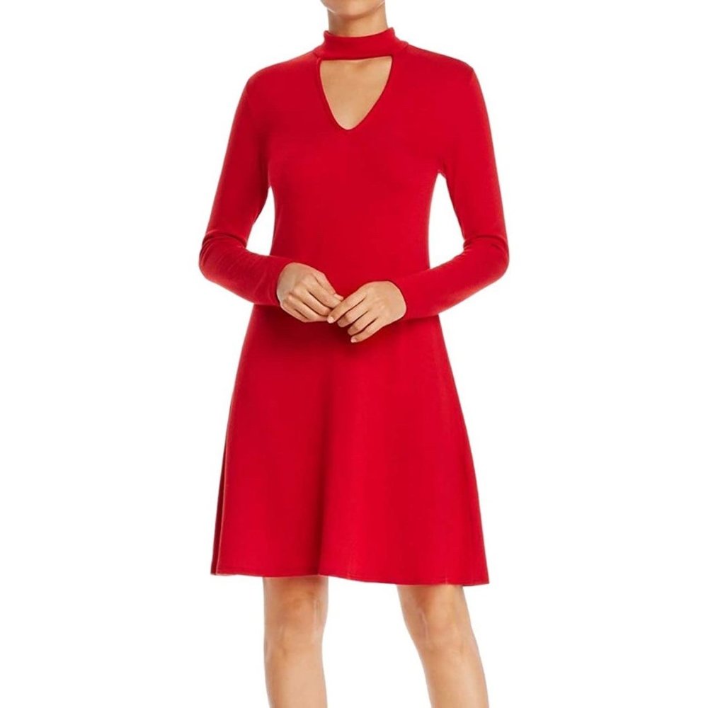 Robert Michaels NEW Choker-Neck Long Sleeve Knit Sweater Dress, Red (Large)